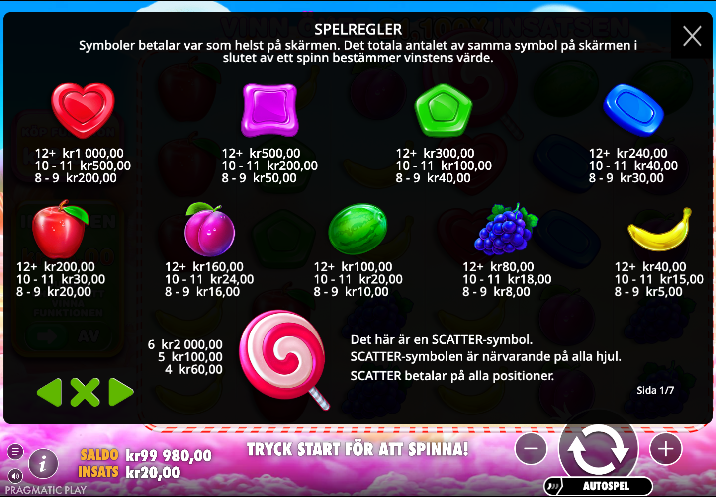 Symboler och utbetalningar i spelreglerna